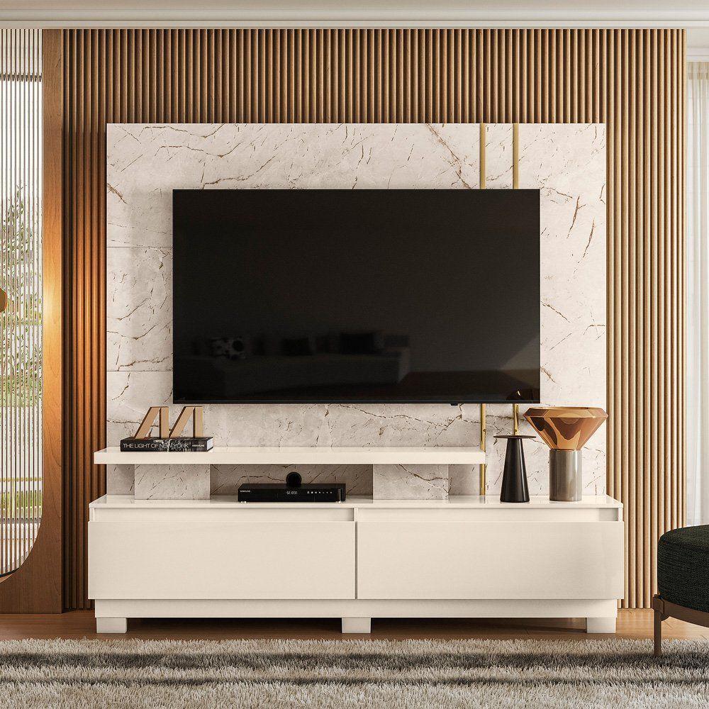 Combo Home Com Pés + Painel Para Tv 60 Polegadas New Apolo - 7 Decor Calacata E Off White - 2