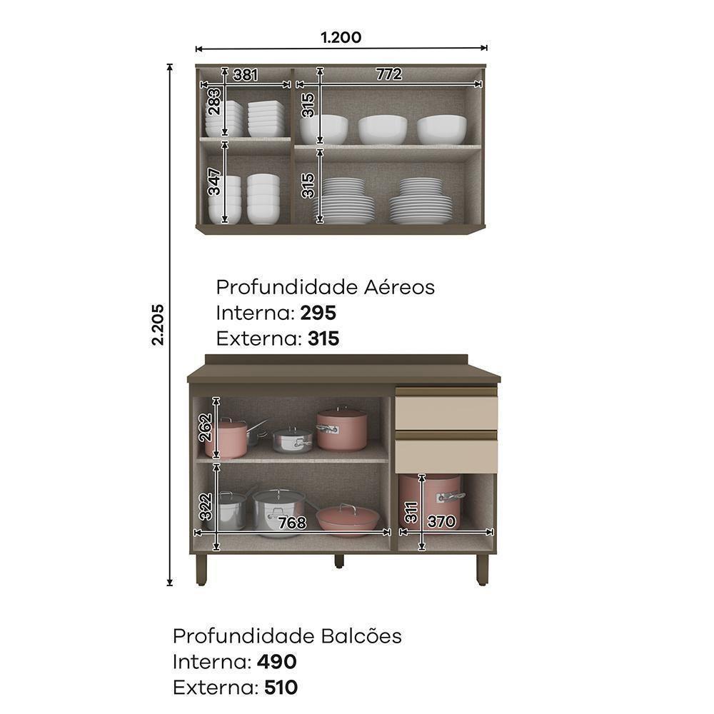 Cozinha Modulada Connect 2 Peças Com Aéreo E Balcão 120cm Duna/cristal - Móveis Henn Duna/cristal - 7
