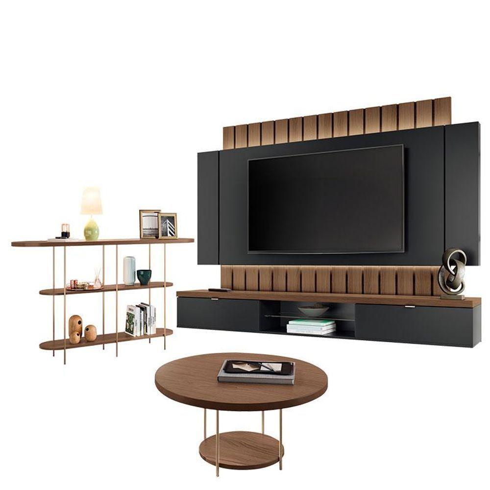 Home Suspenso Illusion 2.2 Preto Castanho E Aparador Infinity E Mesa De Centro Sky Castanho- Hb Móveis - 1