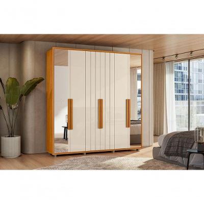 Guarda Roupa Casal Portinari 6 Portas de Abrir 4 Gavetas Branco MDF com Espelho