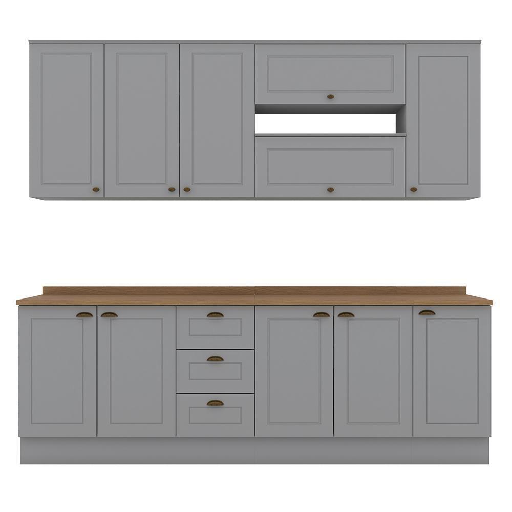 Cozinha Completa Americana 7 Peças Cinza/nature Com Tampo - Móveis Henn Cinza/nature - 1