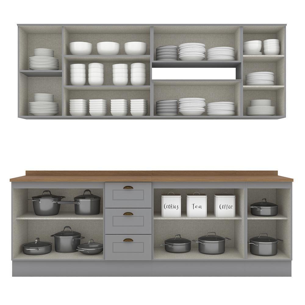 Cozinha Completa Americana 7 Peças Cinza/nature Com Tampo - Móveis Henn Cinza/nature - 3