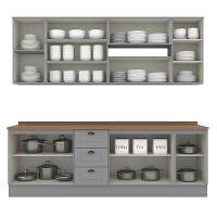 Cozinha Completa Americana 7 Peças Cinza/nature Com Tampo - Móveis Henn Cinza/nature - 3