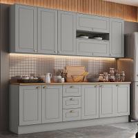 Cozinha Completa Americana 7 Peças Cinza/nature Com Tampo - Móveis Henn Cinza/nature - 7