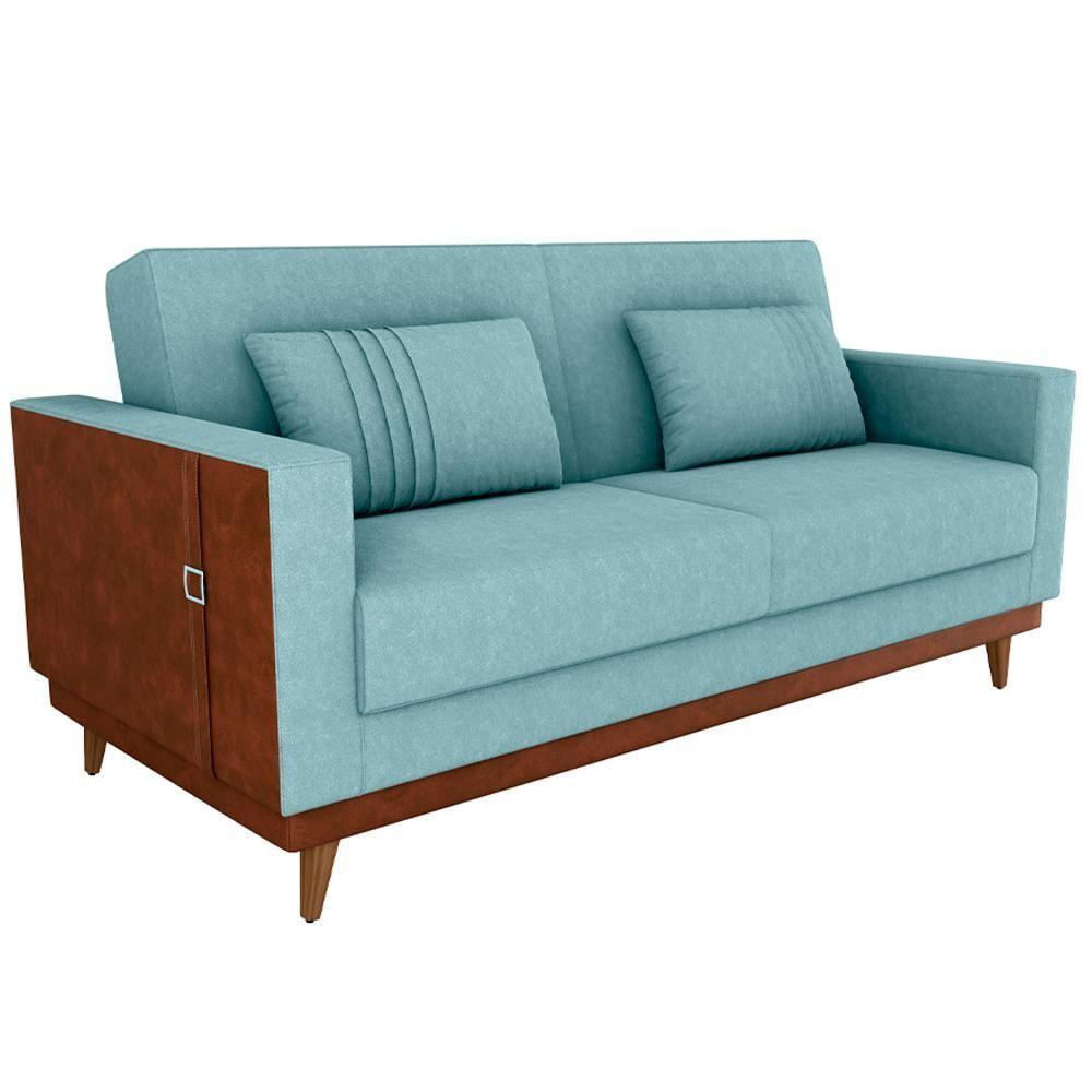 Sofa Cama 2 Lugares 203 Cm Esther Boucle Corino Whisk Milani Store Azul - 1
