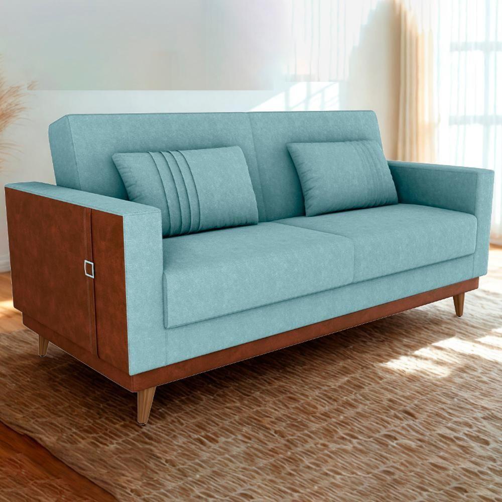 Sofa Cama 2 Lugares 203 Cm Esther Boucle Corino Whisk Milani Store Azul - 2