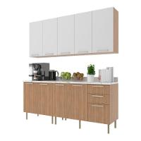 Cozinha Compacta 4 Peças Com Armário E Balcão Com Tampo Multimóveis Cr20448 Freijó/branco/mármore Branco - 2