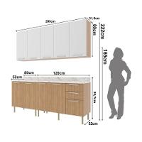 Cozinha Compacta 4 Peças Com Armário E Balcão Com Tampo Multimóveis Cr20448 Freijó/branco/mármore Branco - 3