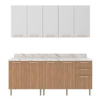 Cozinha Compacta 4 Peças Com Armário E Balcão Com Tampo Multimóveis Cr20448 Freijó/branco/mármore Branco - 6