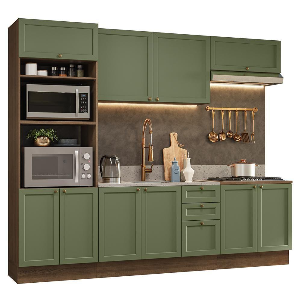Armário De Cozinha Completa 270 Cm Rustic/verde Vik Madesa 01 Rustic/verde - 4