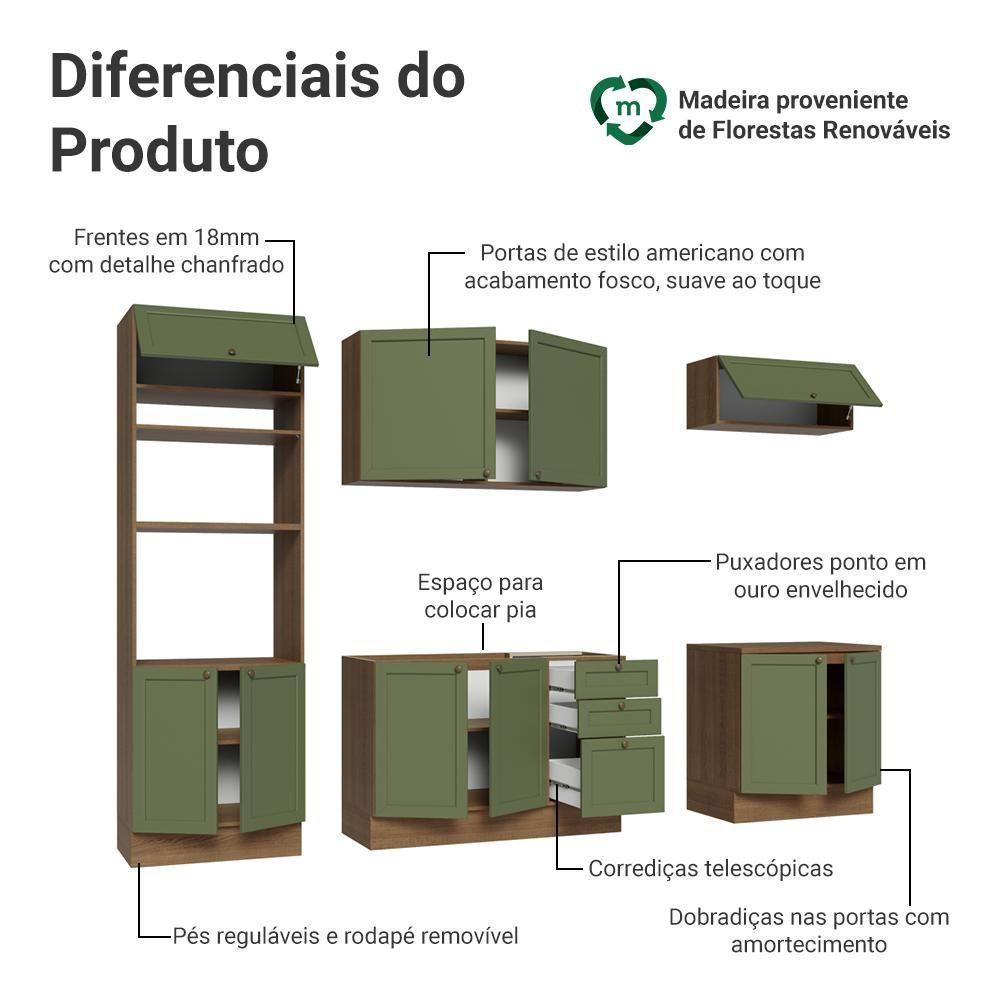 Armário De Cozinha Completa 270 Cm Rustic/verde Vik Madesa 01 Rustic/verde - 6