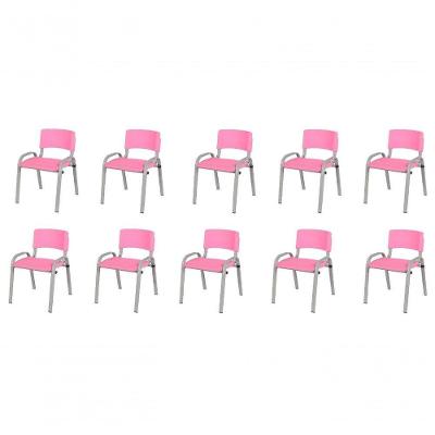Kit 10 Cadeiras Infantil Iso, Escola, Base Cinza- Rosa