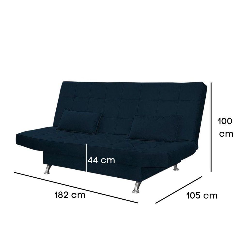 Sofá Cama Casal Com Almofadas Bettina Suede Azul Marinho - 3