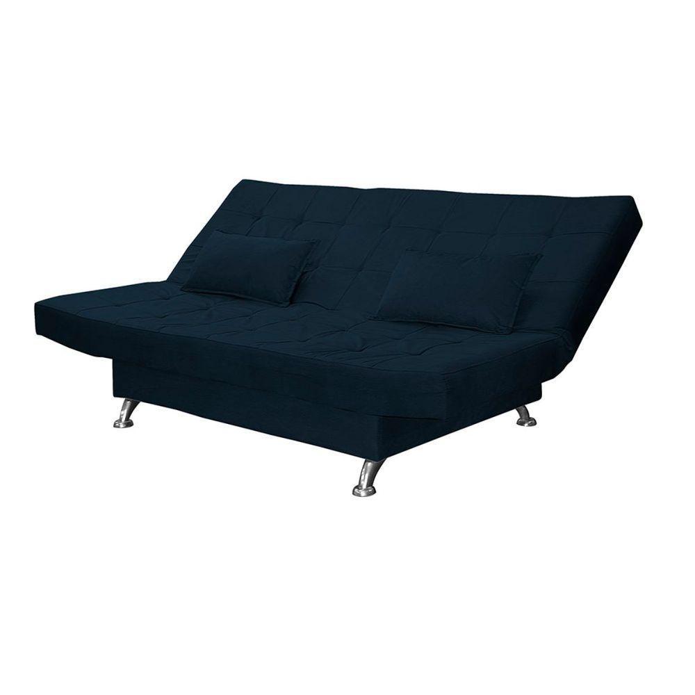 Sofá Cama Casal Com Almofadas Bettina Suede Azul Marinho - 8