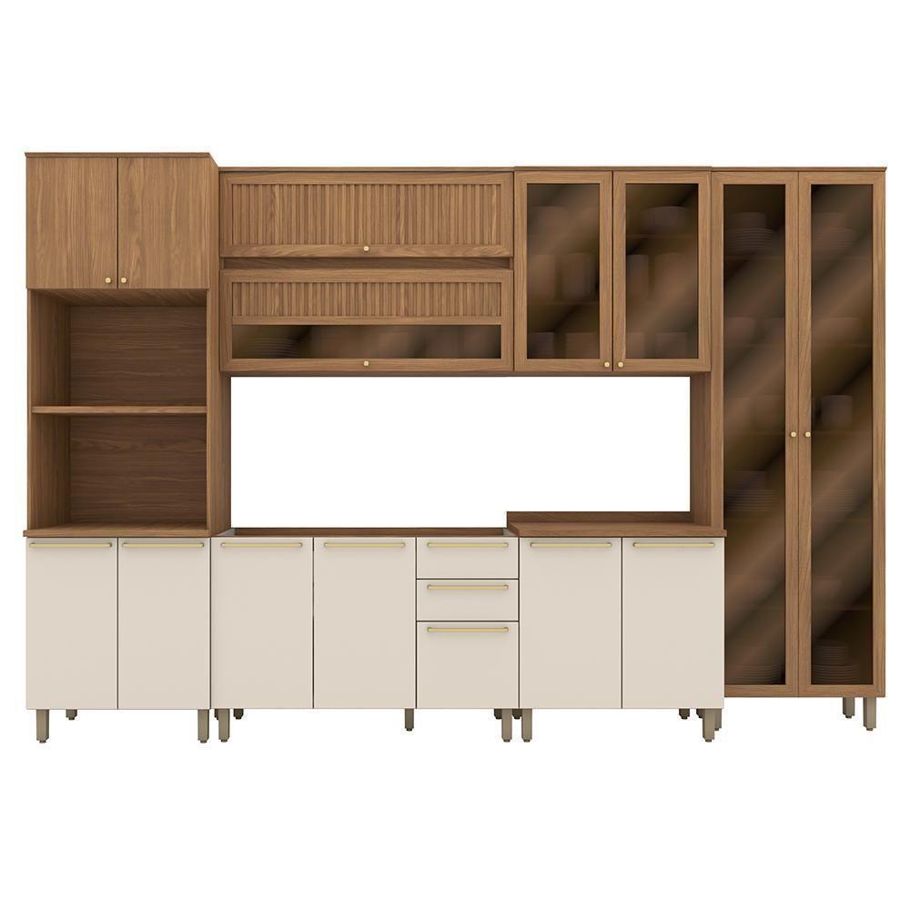 Cozinha Modulada Requinte 6 Peças Com Torre Quente 2 Fornos E Cristaleira Nature/areia - Móveis Henn Nature/areia - 1