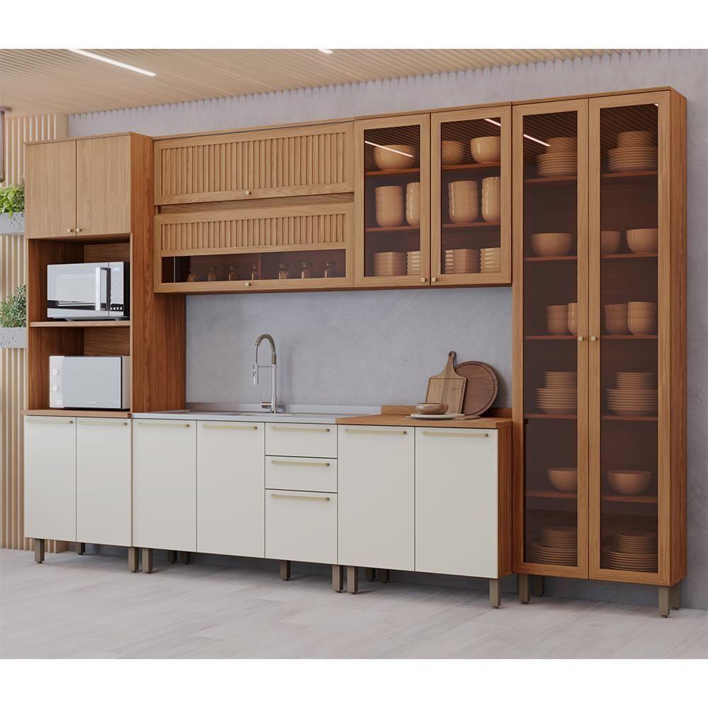 Cozinha Modulada Requinte 6 Peças Com Torre Quente 2 Fornos E Cristaleira Nature/areia - Móveis Henn Nature/areia - 2