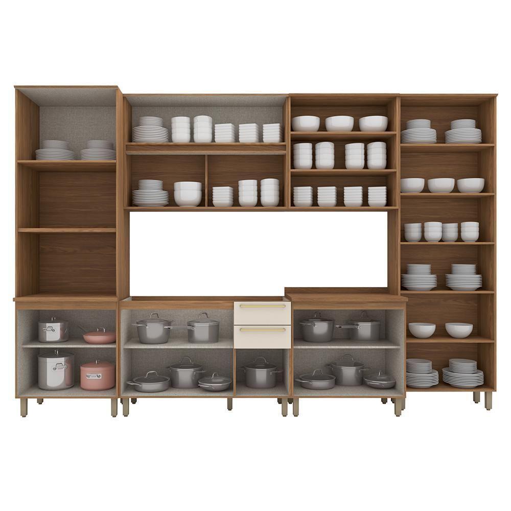 Cozinha Modulada Requinte 6 Peças Com Torre Quente 2 Fornos E Cristaleira Nature/areia - Móveis Henn Nature/areia - 6