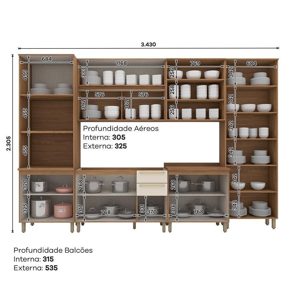 Cozinha Modulada Requinte 6 Peças Com Torre Quente 2 Fornos E Cristaleira Nature/areia - Móveis Henn Nature/areia - 7