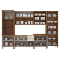 Cozinha Modulada Requinte 6 Peças Com Torre Quente 2 Fornos E Cristaleira Nature/areia - Móveis Henn Nature/areia - 6