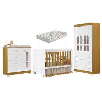 Quarto De Bebê New Katatau Branco Acetinado Savana Com Colchão Gazin - Reller - 1