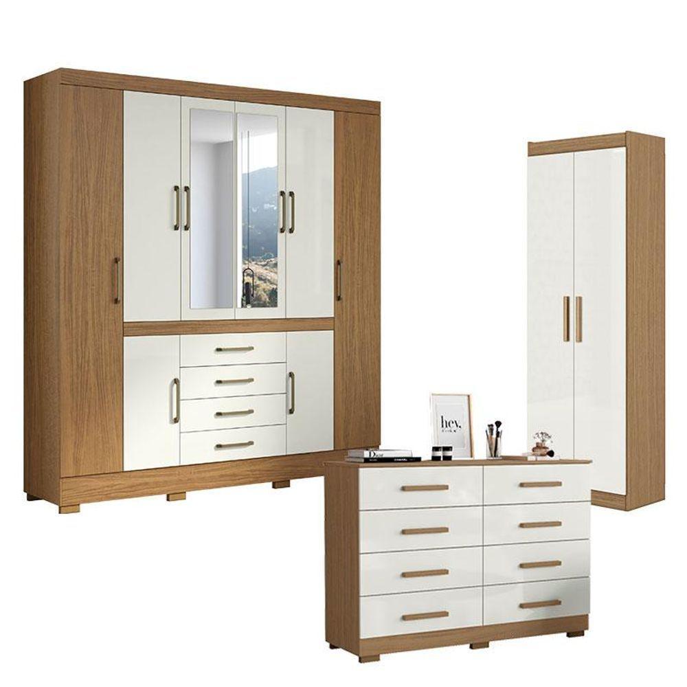 Guarda Roupa Casal Nápole 2045149 E Armário Multiuso 2000191 E Cômoda 2014148 Atacama Off White - Aramóveis - 1