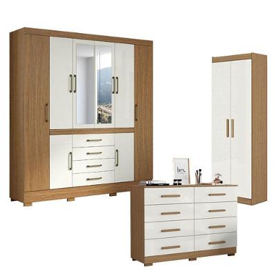 Guarda Roupa Casal Nápole 2045149 com Armário Multiuso 2000191 e Cômoda 2014148 8 Portas 4 Gavetas