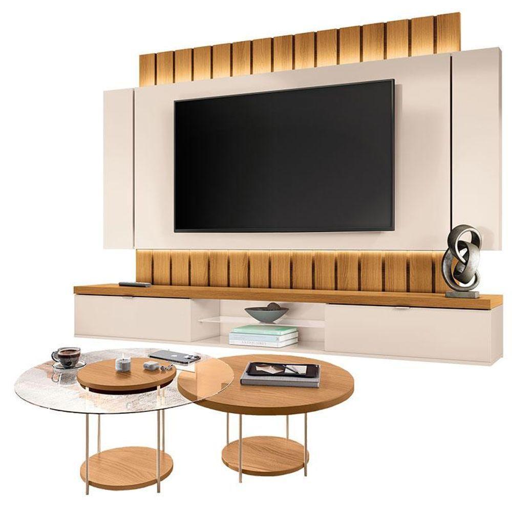 Home Suspenso Illusion 2.2 Cinamomo Off White E Kit Mesa De Centro Sky Cinamomo- Hb Móveis - 1