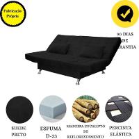 Sofá Cama 3 Lugares Com Almofada Califórnia Suede Preto - 5