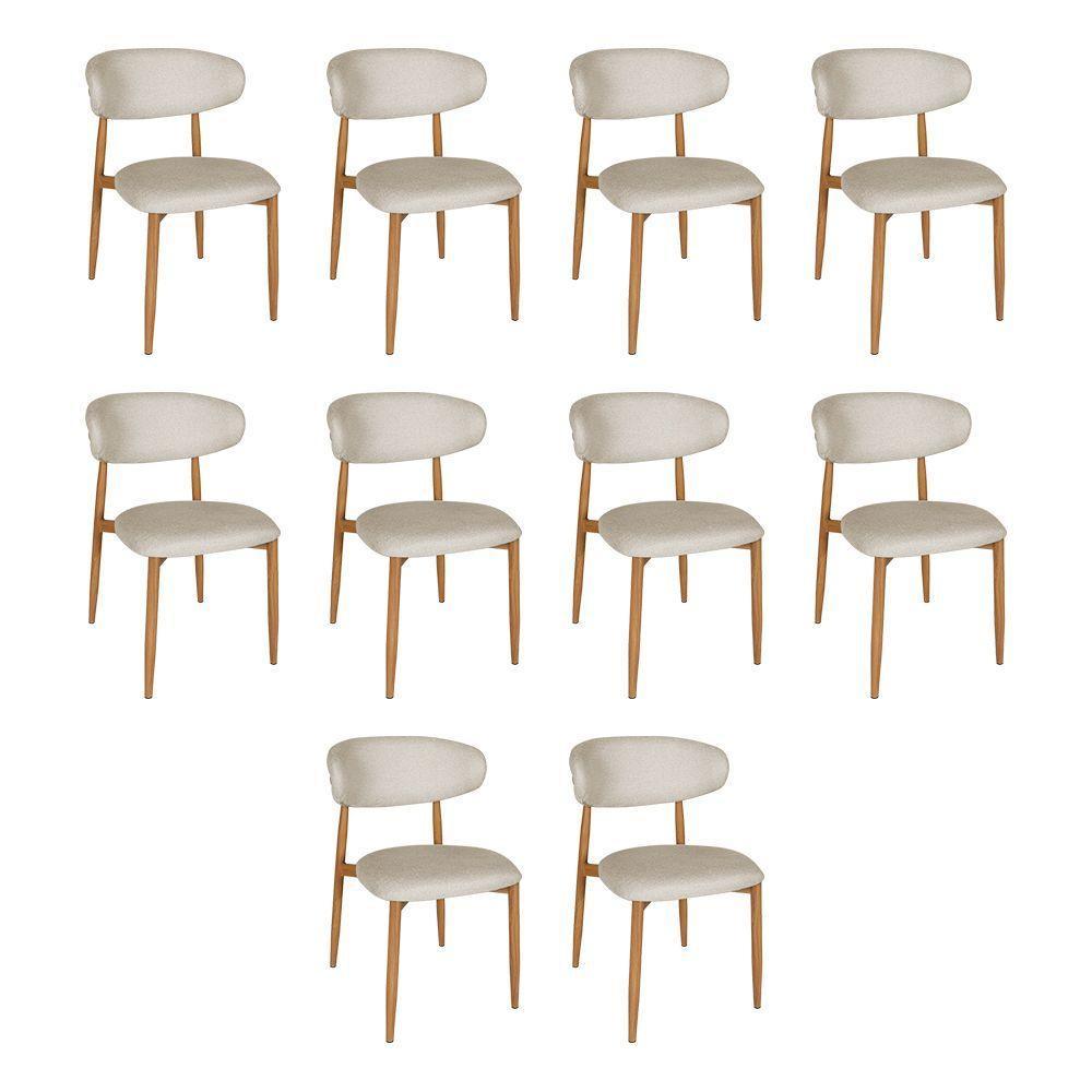 Kit 10 Cadeiras De Jantar Lucy Estrutura Aço Carbono Laminado Natural Com Estofado Linho Cru - 1