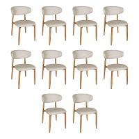Kit 10 Cadeiras De Jantar Lucy Estrutura Aço Carbono Laminado Natural Com Estofado Linho Cru - 1
