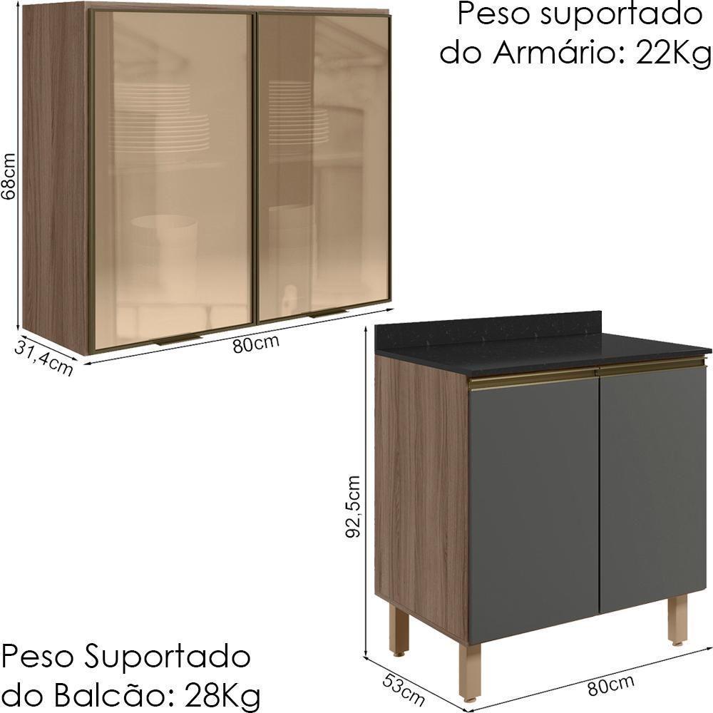 Armario Aereo Vidro Balcao 2p 80cm Mdf Kali Nicioli Carvalho Toq Chumbo - 3