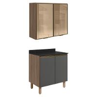 Armario Aereo Vidro Balcao 2p 80cm Mdf Kali Nicioli Carvalho Toq Chumbo - 1
