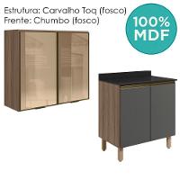 Armario Aereo Vidro Balcao 2p 80cm Mdf Kali Nicioli Carvalho Toq Chumbo