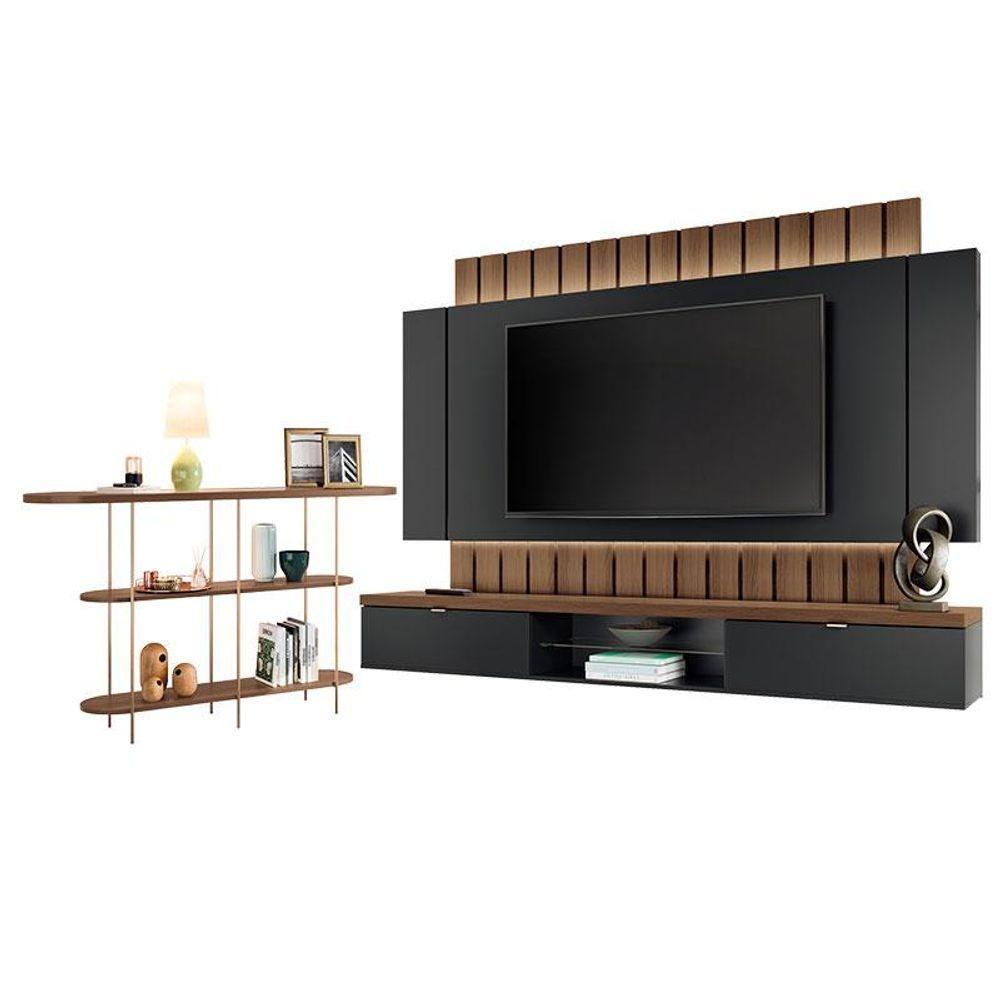 Home Suspenso Illusion 2.2 Preto Castanho E Aparador Infinity Castanho- Hb Móveis - 1