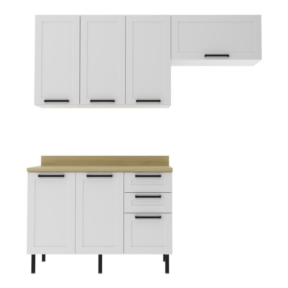 Cozinha Compacta Mdf 3 Peças Com Armários E Balcão Com Tampo Multimóveis Cr20456 Branco/carvalho Tropical - 5