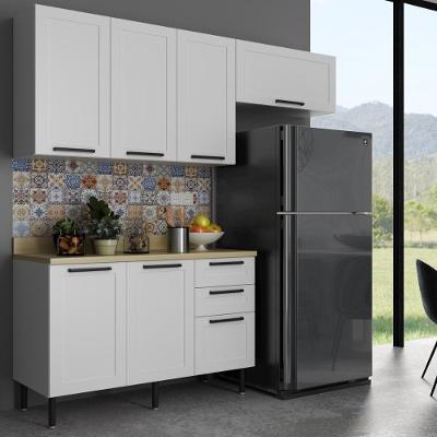 Cozinha Compacta CR20456 6 Portas 3 Gavetas MDF 200cm Branco Carvalho Tropical