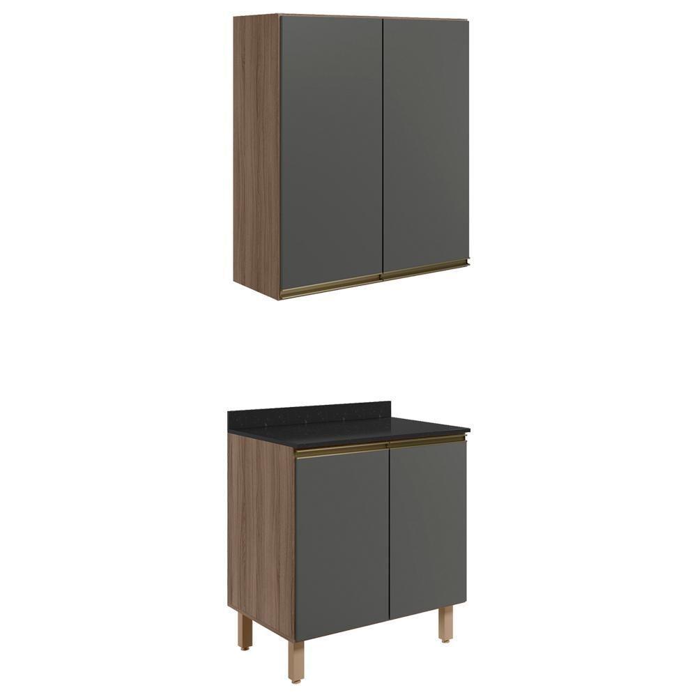 Armario Aereo Balcao 2 Portas 80cm Mdf Kali Nicioli Carvalho Toq Chumbo - 1