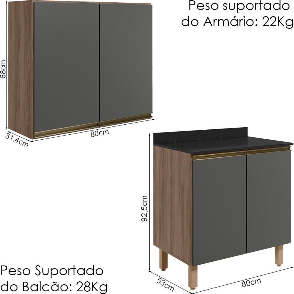 Armario Aereo Balcao 2 Portas 80cm Mdf Kali Nicioli Carvalho Toq Chumbo - 3