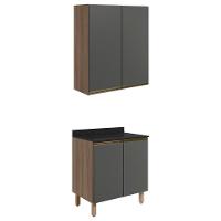 Armario Aereo Balcao 2 Portas 80cm Mdf Kali Nicioli Carvalho Toq Chumbo - 1