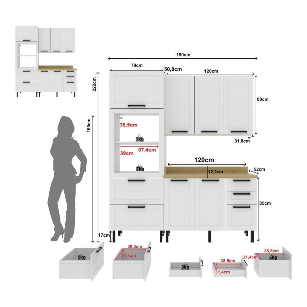Cozinha Compacta Mdf 3 Peças Com Armário Paneleiro E Balcão Com Tampo Multimóveis Cr20454 Branco/carvalho Tropical - 3
