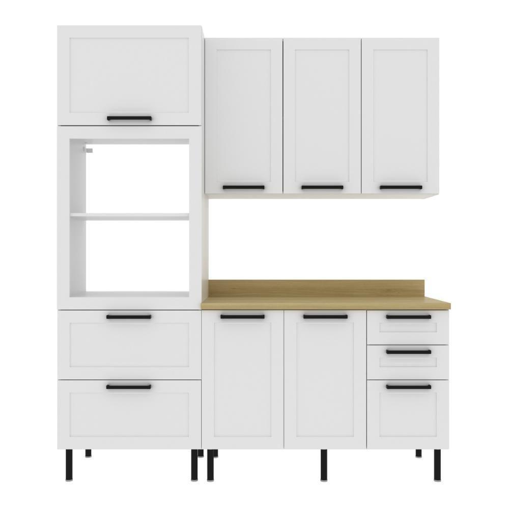 Cozinha Compacta Mdf 3 Peças Com Armário Paneleiro E Balcão Com Tampo Multimóveis Cr20454 Branco/carvalho Tropical - 5