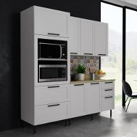 Cozinha Compacta Mdf 3 Peças Com Armário Paneleiro E Balcão Com Tampo Multimóveis Cr20454 Branco/carvalho Tropical - 1