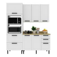 Cozinha Compacta Mdf 3 Peças Com Armário Paneleiro E Balcão Com Tampo Multimóveis Cr20454 Branco/carvalho Tropical - 2