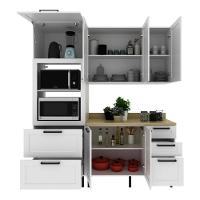 Cozinha Compacta Mdf 3 Peças Com Armário Paneleiro E Balcão Com Tampo Multimóveis Cr20454 Branco/carvalho Tropical
