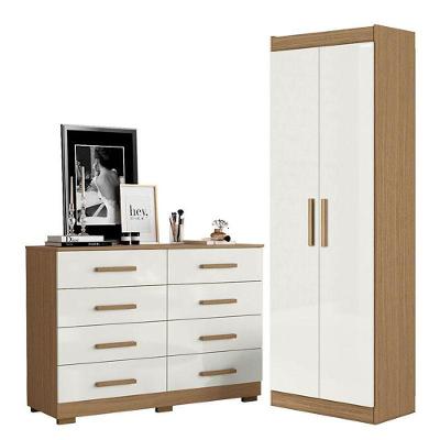 Cômoda 8 Gavetas e Armário Multiuso 2 Portas 2014148 2000191 em MDF Off White Atacama
