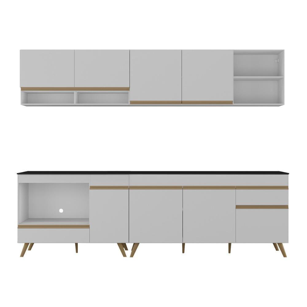 Armário De Cozinha Modulada Compacta 4 Pçs Com Balcão Para Cooktop Veneza Multimóveis Mp2261 Branco/dourado - 7