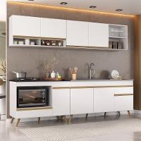 Armário De Cozinha Modulada Compacta 4 Pçs Com Balcão Para Cooktop Veneza Multimóveis Mp2261 Branco/dourado - 1