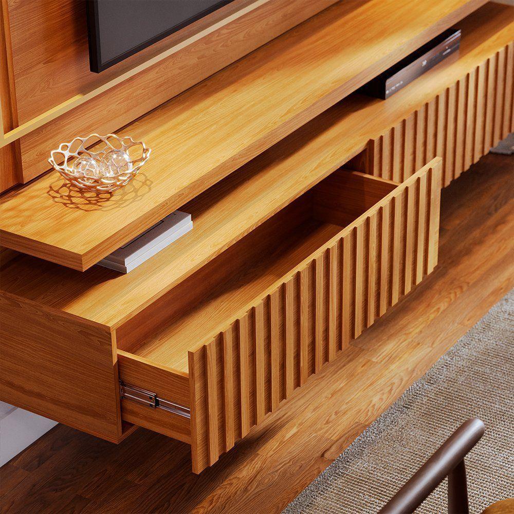 Painel Bancada Suspensa Para Tv 60 Polegadas Gaia - 7 Decor Cinamomo E Off White - 3