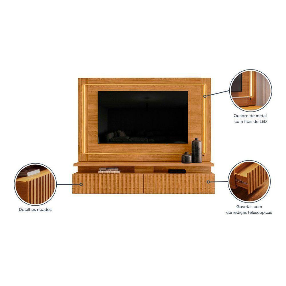Painel Bancada Suspensa Para Tv 60 Polegadas Gaia - 7 Decor Cinamomo E Off White - 4