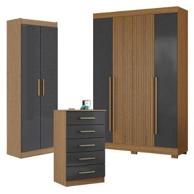 Guarda Roupa Casal Atacama Grafite 4 Portas 2 Gavetas MDP 153.6 cm Aramóveis